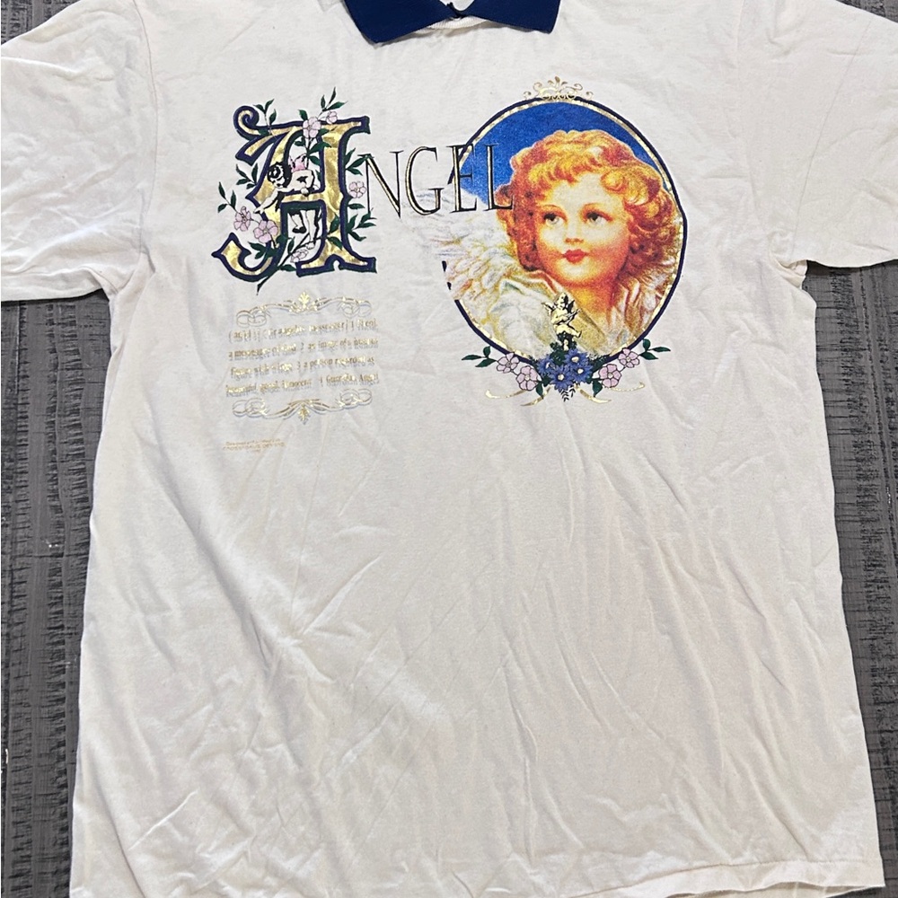 Vintage Delta White Polo Shirt With A Classic Style Angel Print